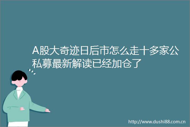 A股大奇迹日后市怎么走十多家公私募最新解读已经加仓了