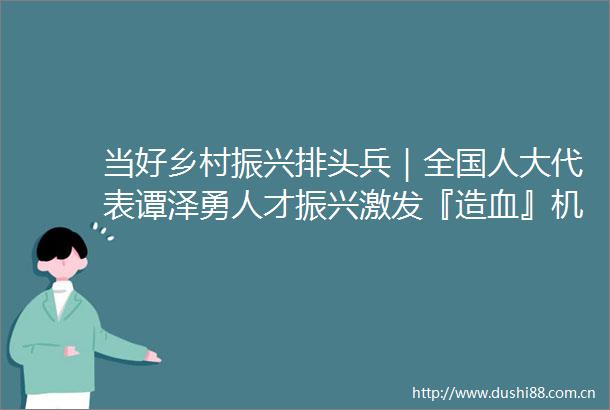 当好乡村振兴排头兵｜全国人大代表谭泽勇人才振兴激发『造血』机能
