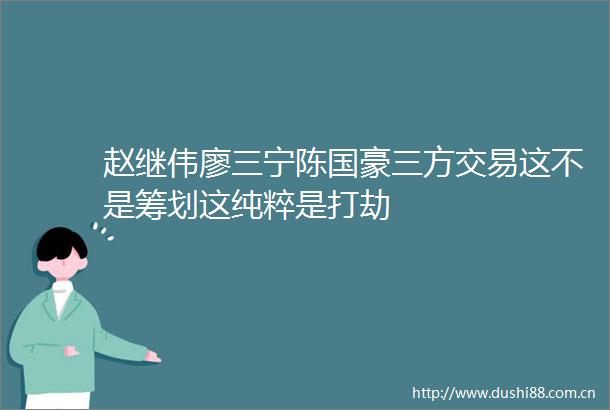 赵继伟廖三宁陈国豪三方交易这不是筹划这纯粹是打劫