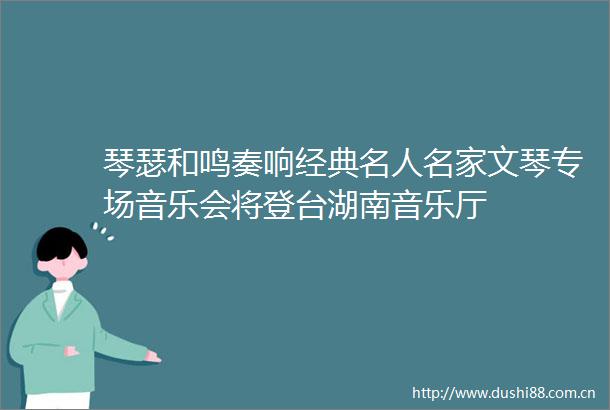琴瑟和鸣奏响经典名人名家文琴专场音乐会将登台湖南音乐厅