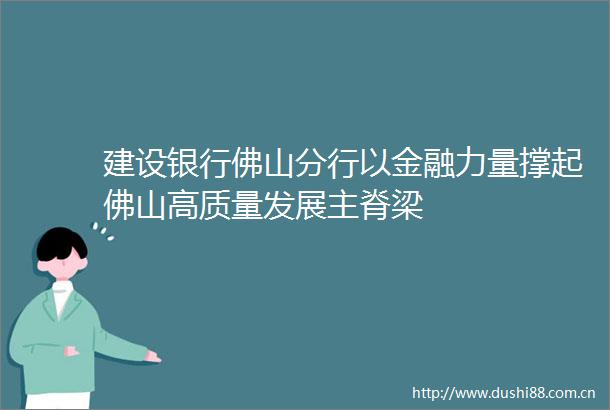 建设银行佛山分行以金融力量撑起佛山高质量发展主脊梁