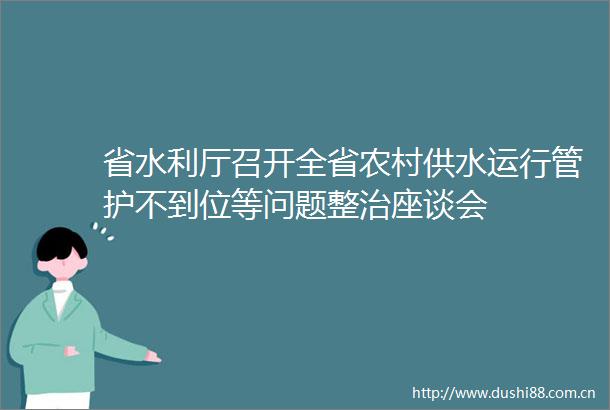省水利厅召开全省农村供水运行管护不到位等问题整治座谈会