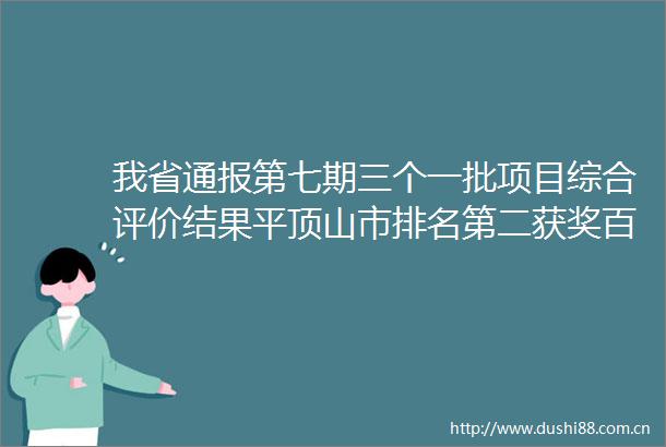 我省通报第七期三个一批项目综合评价结果平顶山市排名第二获奖百万元