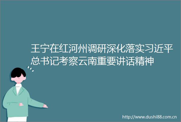 王宁在红河州调研深化落实总书记考察云南重要讲话精神