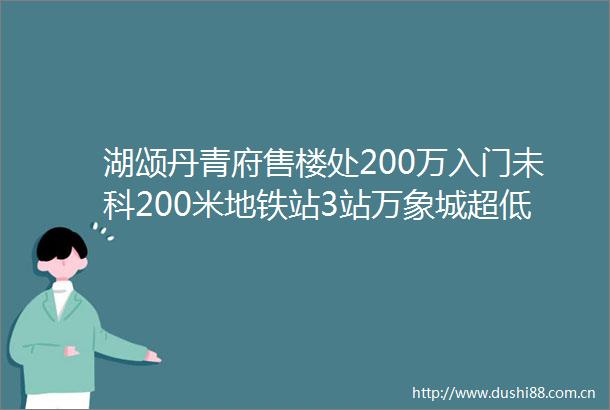 湖颂丹青府售楼处200万入门未科200米地铁站3站万象城超低门槛入门