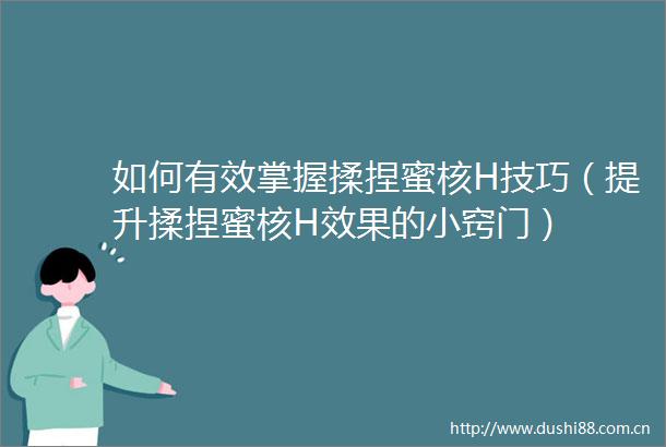 如何有效掌握揉捏蜜核H技巧（提升揉捏蜜核H效果的小窍门）