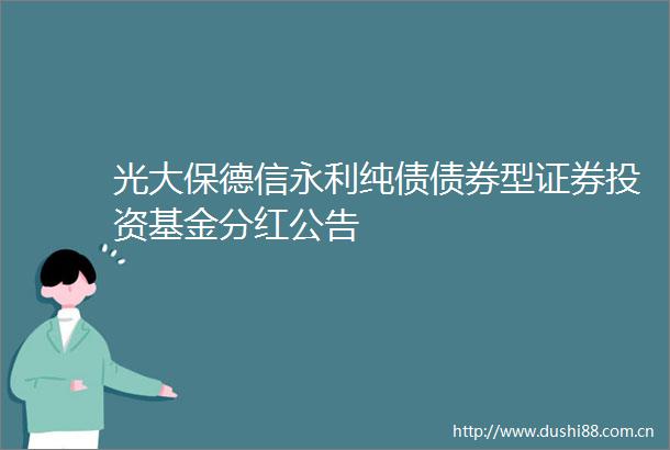 光大保德信永利纯债债券型证券投资基金分红公告