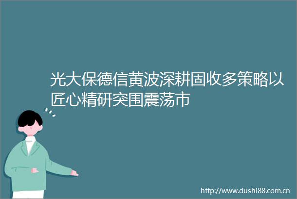 光大保德信黄波深耕固收多策略以匠心精研突围震荡市