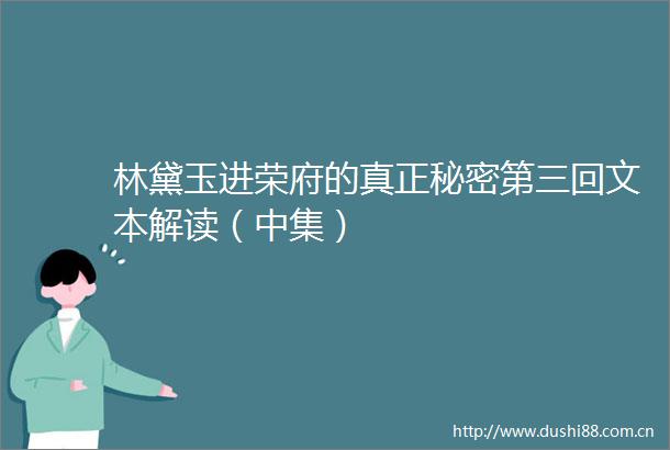 林黛玉进荣府的真正秘密第三回文本解读（中集）