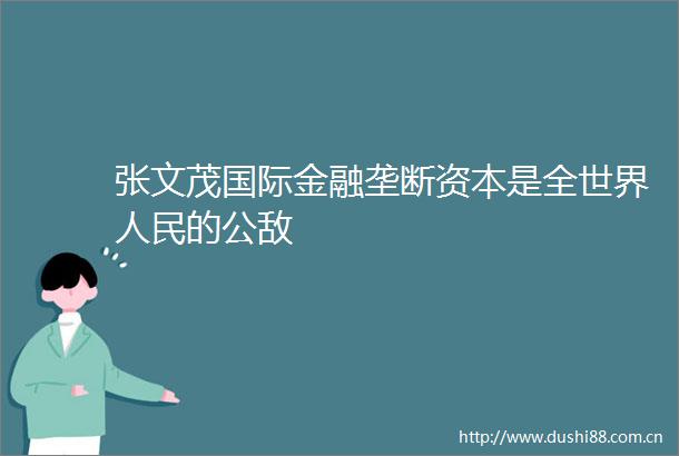 张文茂国际金融垄断资本是全世界的公敌