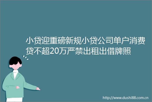 小贷迎重磅新规小贷公司单户消费贷不超20万严禁出租出借牌照