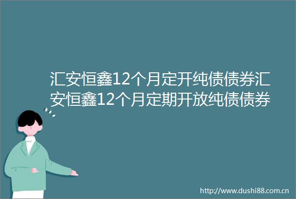 汇安恒鑫12个月定开纯债债券汇安恒鑫12个月定期开放纯债债券型发起式证券投资基金2025年第1号招募说明书更新