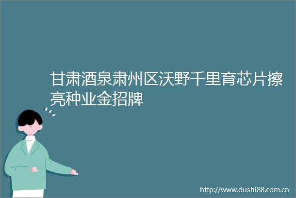 甘肃酒泉肃州区沃野千里育芯片擦亮种业金招牌