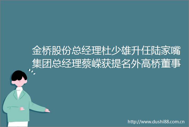 金桥股份总经理杜少雄升任陆家嘴集团总经理蔡嵘获提名外高桥董事候选人