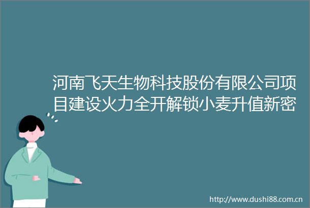 河南飞天生物科技股份有限公司项目建设火力全开解锁小麦升值新密码