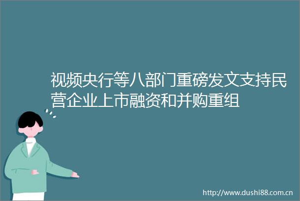 视频央行等八部门重磅发文支持民营企业上市融资和并购重组