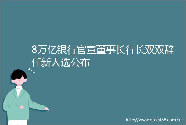 8万亿银行官宣董事长行长双双辞任新人选公布