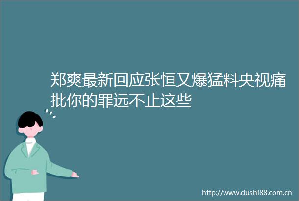 郑爽最新回应张恒又爆猛料央视痛批你的罪远不止这些