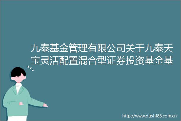 九泰基金管理有限公司关于九泰天宝灵活配置混合型证券投资基金基金份额持有人大会表决结果暨决议生效的公告