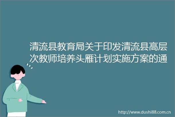 清流县教育局关于印发清流县高层次教师培养头雁计划实施方案的通知