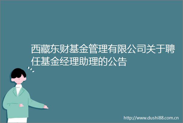 西藏东财基金管理有限公司关于聘任基金经理助理的公告