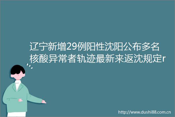 辽宁新增29例阳性沈阳公布多名核酸异常者轨迹最新来返沈规定rarr
