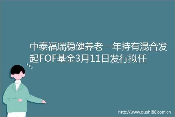 中泰福瑞稳健养老一年持有混合发起FOF基金3月11日发行拟任基金经理田宏伟