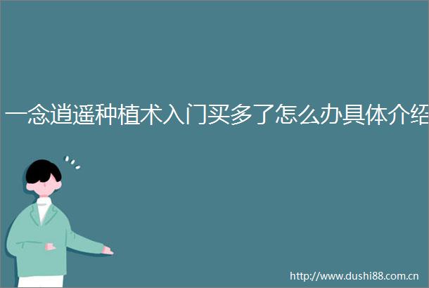 一念逍遥种植术入门买多了怎么办具体介绍
