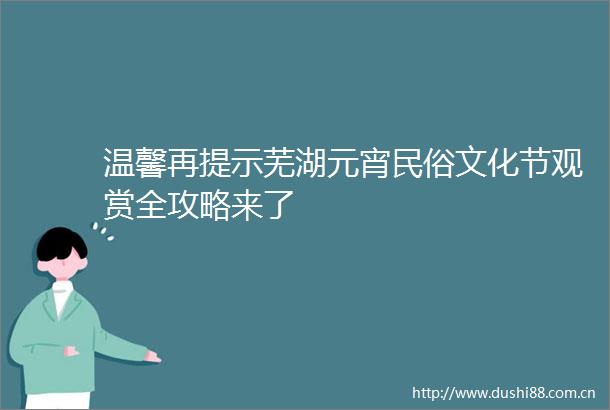 温馨再提示芜湖元宵民俗文化节观赏全攻略来了