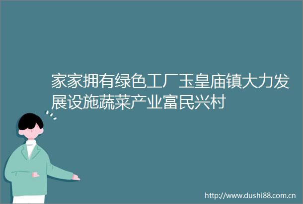 家家拥有绿色工厂玉皇庙镇大力发展设施蔬菜产业富民兴村