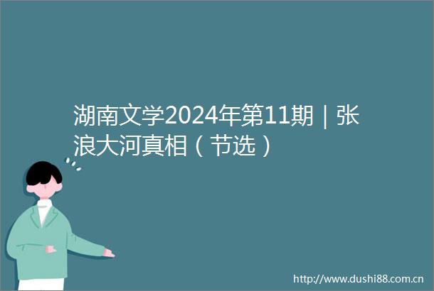 湖南文学2024年第11期｜张浪大河真相（节选）