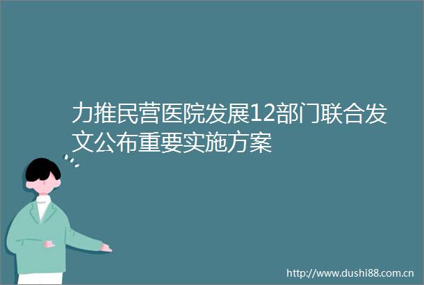 力推民营医院发展12部门联合发文公布重要实施方案