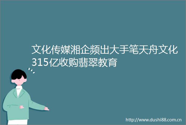 文化传媒湘企频出大手笔天舟文化315亿收购翡翠教育