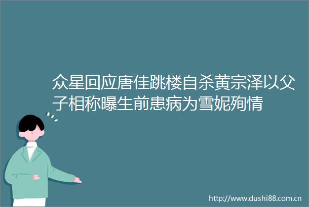 众星回应唐佳跳楼黄宗泽以父子相称曝生前患病为雪妮殉情