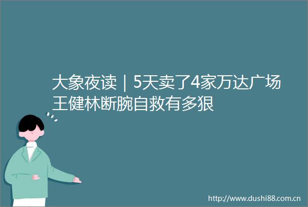 大象夜读｜5天卖了4家万达广场王健林断腕自救有多狠