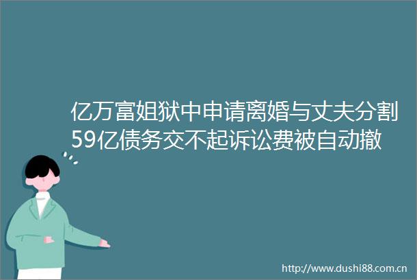 亿万富姐狱中申请离婚与丈夫分割59亿债务交不起诉讼费被自动撤诉