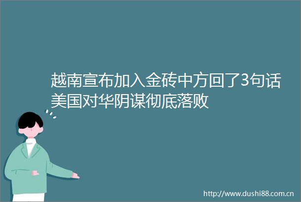 越南宣布加入金砖中方回了3句话美国对华阴谋彻底落败