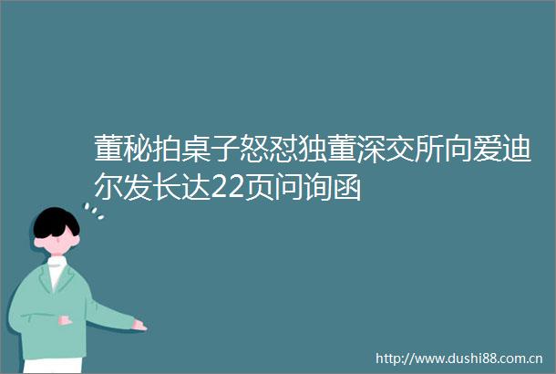 董秘拍桌子怒怼独董深交所向爱迪尔发长达22页问询函