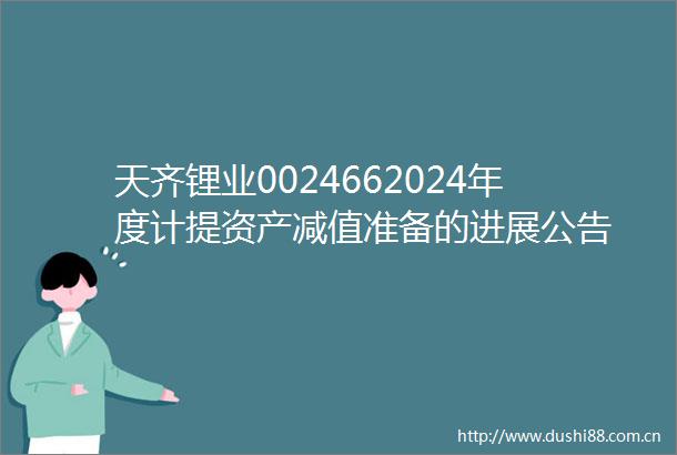 天齐锂业0024662024年度计提资产减值准备的进展公告