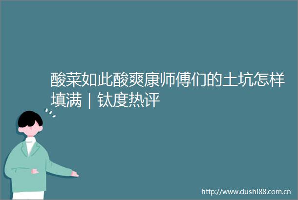 酸菜如此酸爽康师傅们的土坑怎样填满｜钛度热评