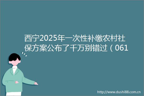 西宁2025年一次性补缴农村社保方案公布了千万别错过（0617）