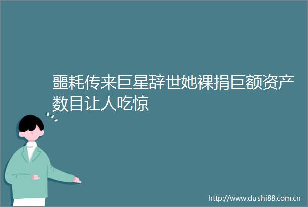 噩耗传来巨星辞世她裸捐巨额资产数目让人吃惊