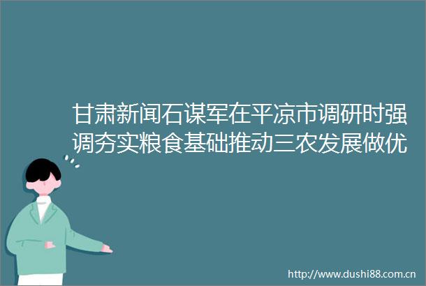 甘肃新闻石谋军在平凉市调研时强调夯实粮食基础推动三农发展做优特色产业促进农民增收