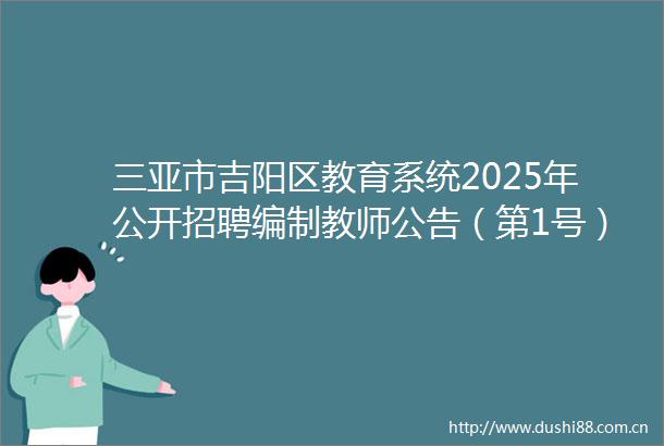 三亚市吉阳区教育系统2025年公开招聘编制教师公告（第1号）