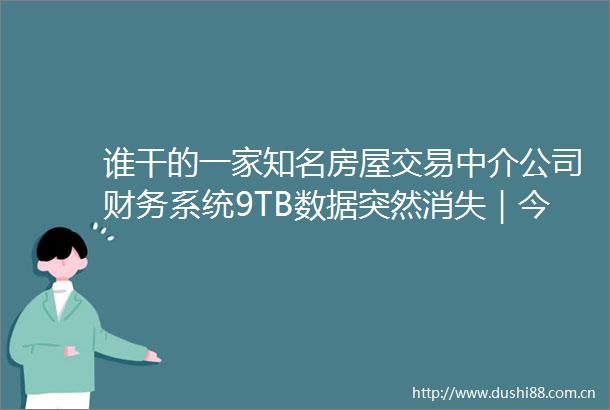 谁干的一家知名房屋交易中介公司财务系统9TB数据突然消失｜今晚九点半