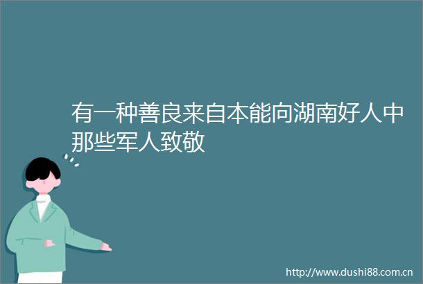 有一种善良来自本能向湖南好人中那些军人致敬