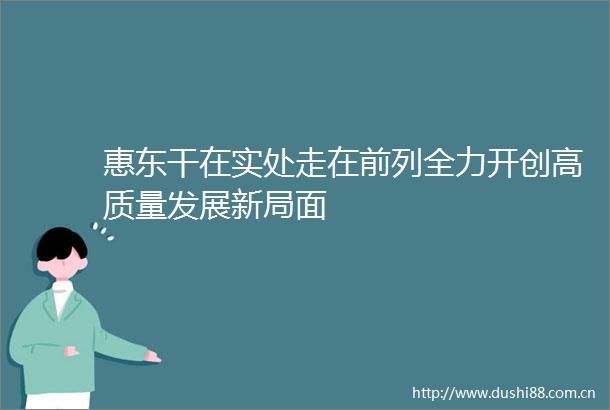 惠东干在实处走在前列全力开创高质量发展新局面