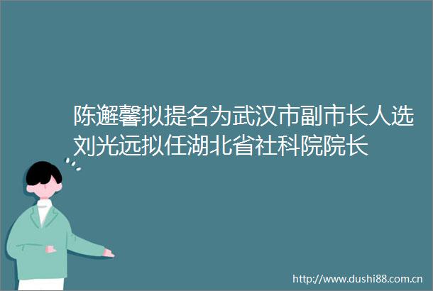 陈邂馨拟提名为武汉市副市长人选刘光远拟任湖北省社科院院长
