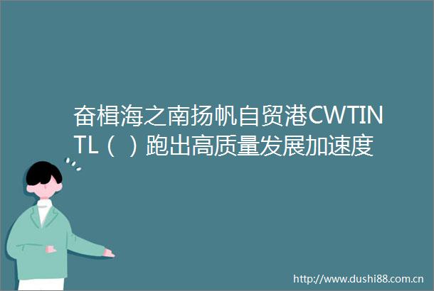 奋楫海之南扬帆自贸港CWTINTL（）跑出高质量发展加速度