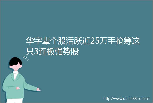 华字辈个股活跃近25万手抢筹这只3连板强势股